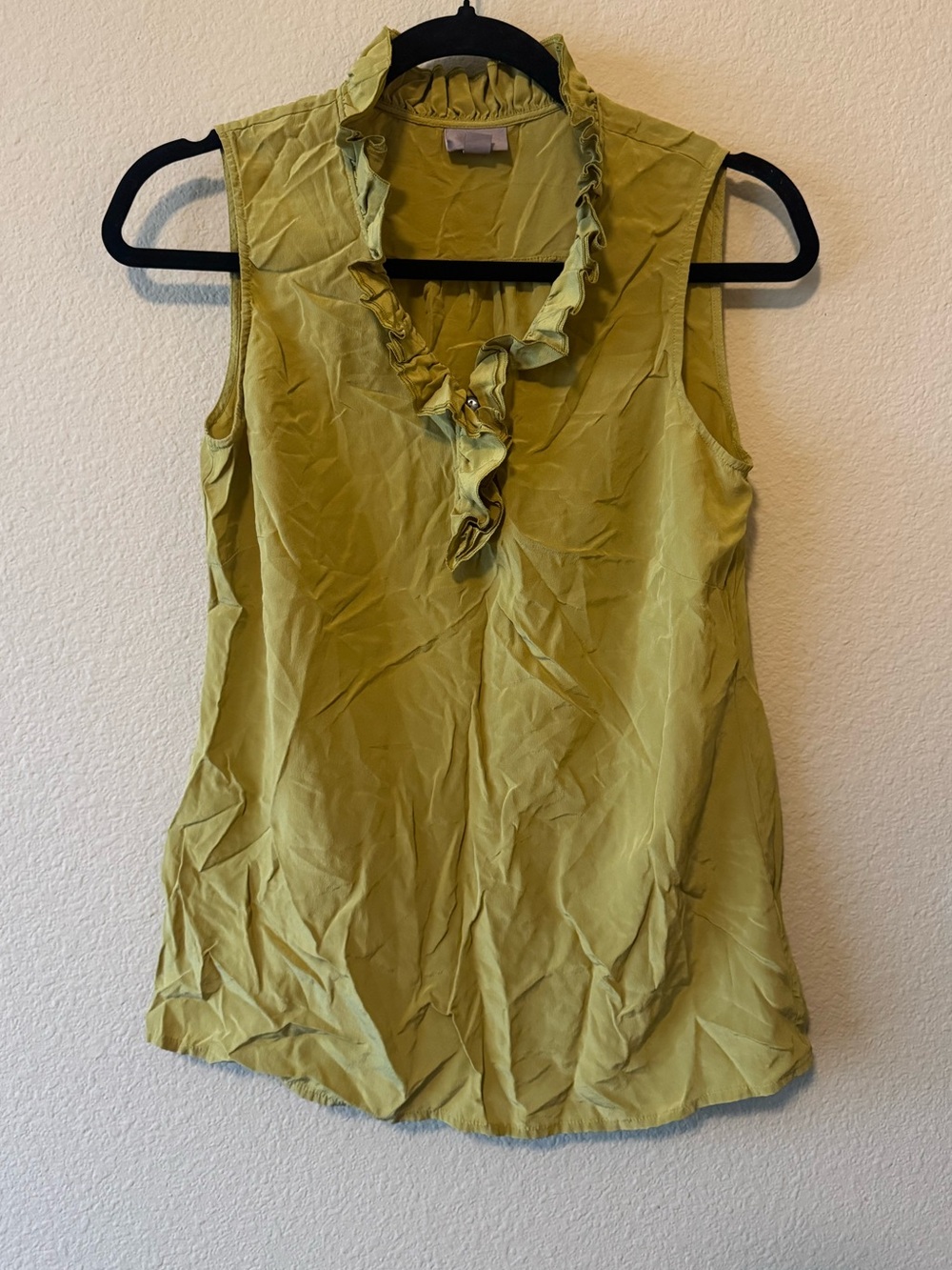 J. Jill 100% Silk Sleeveless Ruffle Button V-Neck Tank Top